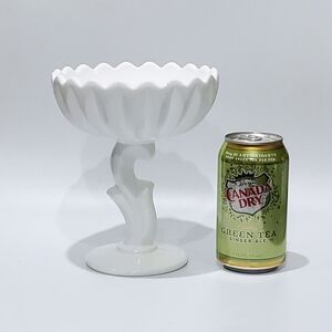 Vntg Crisp White Milk Glass Lotus Blossom Compote by Indiana Glass